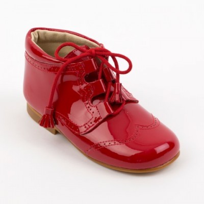4511 Red Patent Tassel Lace up Boots with brogue detailing